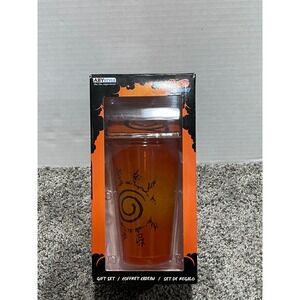 Glass and Coaster Gift Set Naruto Shippuden Unisex Orange New Anime Symbols OS